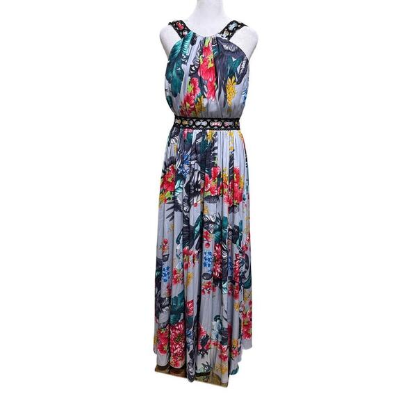 Badgley Mischka Floral Grommet Maxi Halter Size 4 Wedding Guest Vacation - Picture 4 of 12